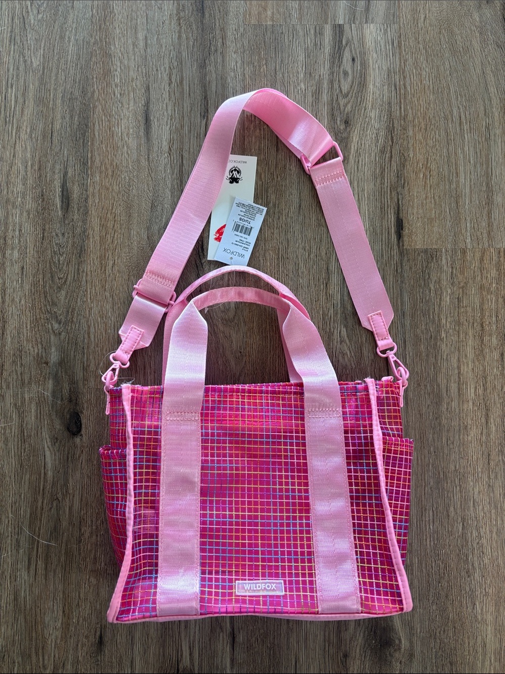Wildfox Bright Pink Grid Crossbody Tote